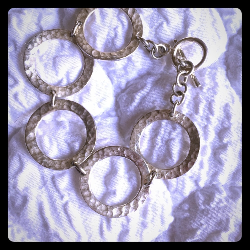 Hammered silver bracelet.